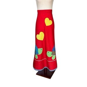Vintage 60s 70s Girls Turtle Heart Appliqué Maxi Long Skirt